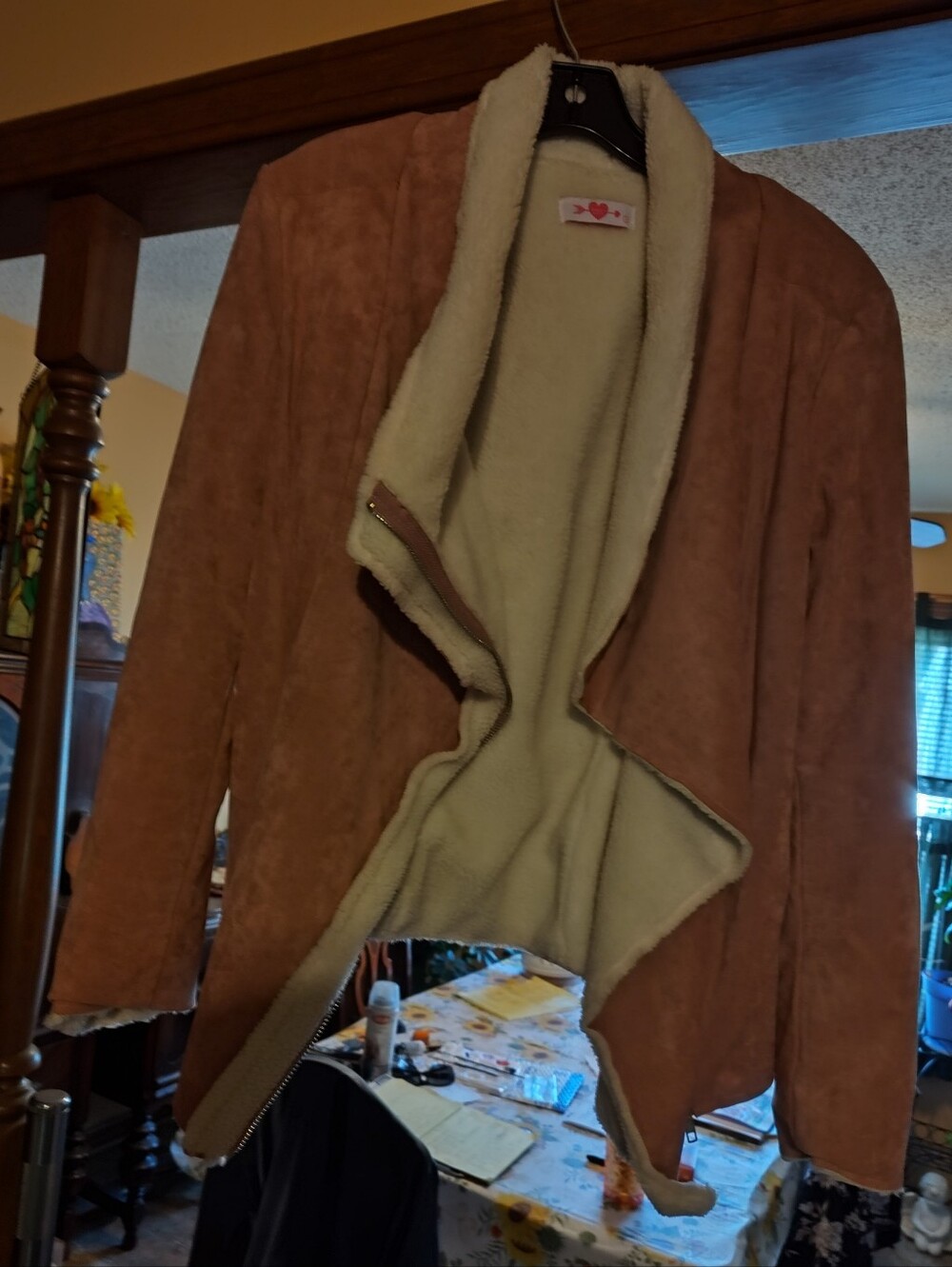 Pink Suede Waterfall Jacket with Cream Sherpa Lining